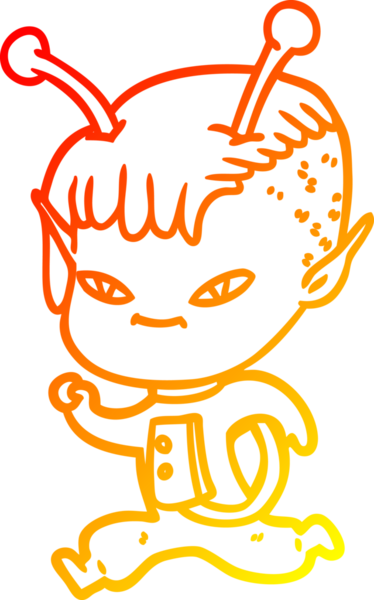 Bir insan tarafından çizilmiş sevimli bir uzaylı kız çizgi çizimi.