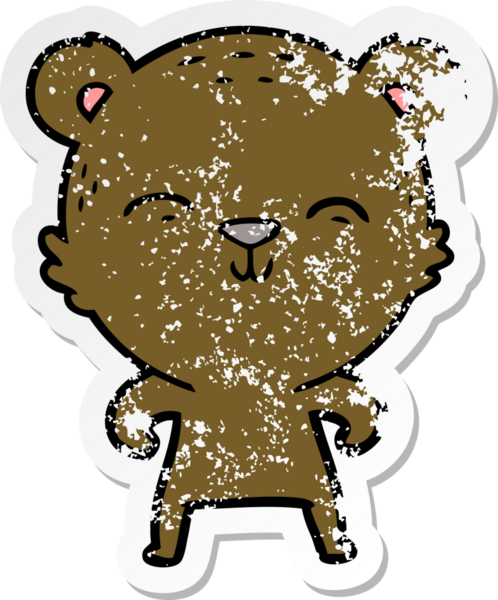 Bir insan tarafından çizilmiş mutlu çizgi film ayısının sıkıntılı çıkartması.