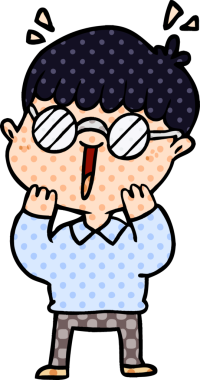 Bir insan tarafından çizilmiş gözlüklü mutlu çocuk.