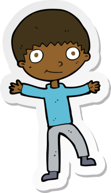 Bir insan tarafından çizilmiş mutlu bir çocuğun çıkartması.