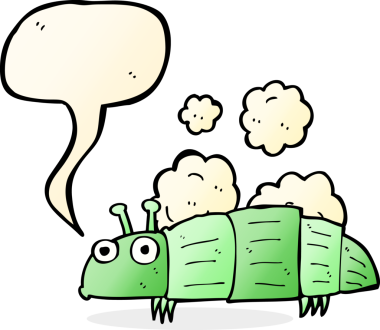 Bir insan tarafından çizilmiş düşünce baloncuklu çizgi film böceği