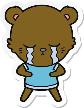 Bir insan tarafından çizilmiş ağlayan çizgi film ayısının çıkartması.