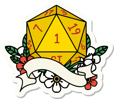 Bir insan tarafından çizilmiş doğal bir d20 zar etiketi.