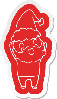 Bir insan tarafından çizilmiş Noel Baba şapkası takan sakallı bir adam.