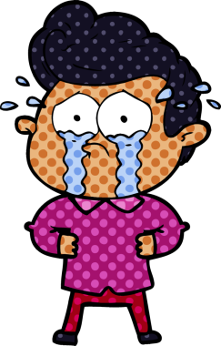 Bir insan tarafından çizilmiş, elleri kalçasında ağlayan bir karikatür.