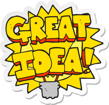 Bir çizgi film çıkartması. Bir insan tarafından çizilmiş harika bir fikir sembolü.