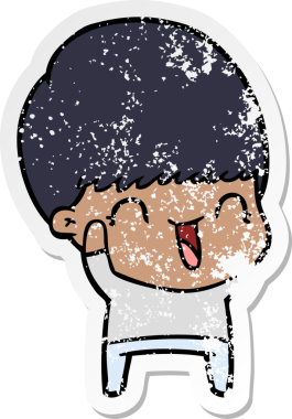 Bir insan tarafından çizilmiş mutlu çizgi film çocuğunun sıkıntılı çıkartması.