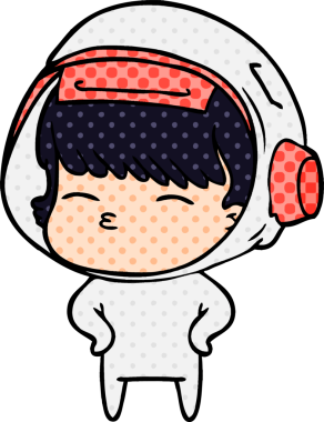 Bir insan tarafından çizilmiş meraklı astronot çizgi filmi.