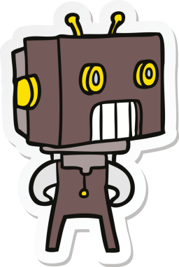 Bir insan tarafından çizilmiş robot karikatür çıkartması.