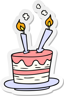 Bir insan tarafından çizilmiş doğum günü pastasının el çizimi karikatürü.