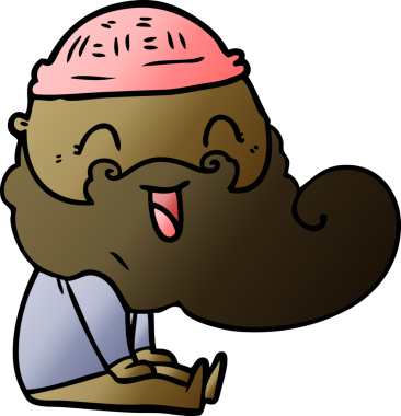 Mutlu sakallı adam oturmuş bir insan tarafından çizilmiş kahkahalara gülüyordu.