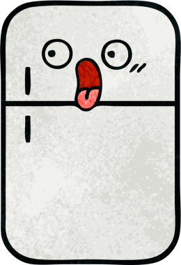 Bir insan tarafından çizilmiş buzdolabının retro grunge desenli karikatürü.