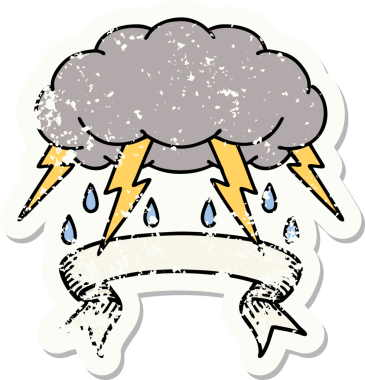 Bir insan tarafından çizilmiş fırtına bulutunun bayrağı olan eski bir etiket.