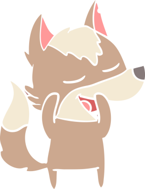 Bir insan tarafından çizilmiş düz renkli çizgi film kurt gülüşü