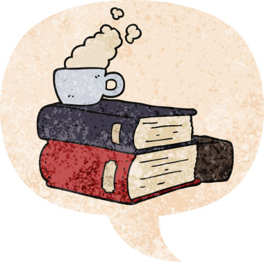 çizgi romanlar ve konuşma baloncuklu kahve fincanı grunge sıkıntılı retro dokuma tarzı bir insan tarafından çizilmiş