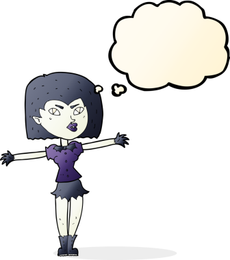 Bir insan tarafından çizilmiş düşünce balonlu vampir kız.