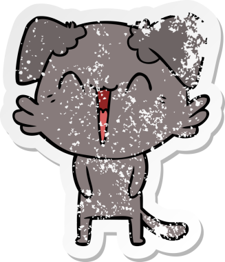 Bir insan tarafından çizilmiş mutlu küçük bir köpek çizgi filminin sıkıntılı çıkartması.