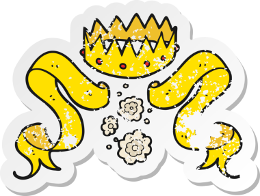 Bir insan tarafından çizilmiş bir karikatür taç ve parşömenin gerilemiş yapıştırması.