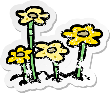 Bir insan tarafından çizilmiş karikatür çiçeğinin sıkıntılı çıkartması.