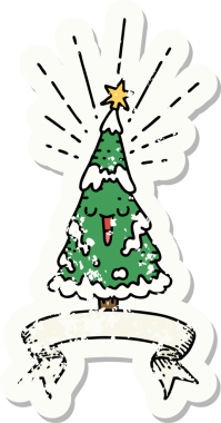 Bir insan tarafından çizilmiş eski bir dövme stili mutlu noel ağacı.