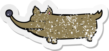 Bir insan tarafından çizilmiş komik, küçük bir köpeğin gerilmiş çıkartması.