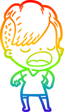 Gökkuşağı gradyan çizgi çizimi bir insan tarafından çizilen havalı hippi kız çizimi