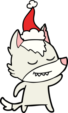 Bir insan tarafından çizilmiş Noel Baba şapkası takan bir kurt çizilmiş.