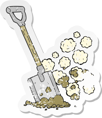 Bir insan tarafından çizilmiş çamurlu kürek desenli karikatür çıkartması.