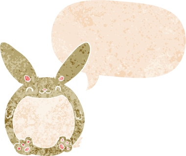 Konuşma baloncuğu olan çizgi film tavşanı bir insan tarafından çizilmiş dertli retro tarzı