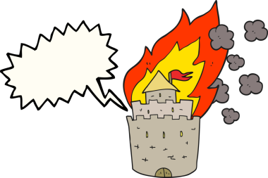 Bir insan tarafından çizilmiş serbest konuşma balonu yanan kale.