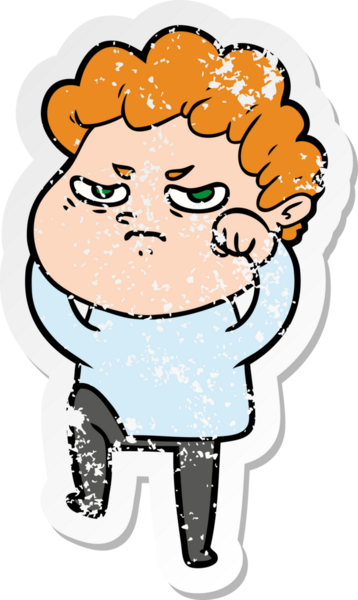 Bir insan tarafından çizilmiş kızgın bir adamın sıkıntılı çıkartması.