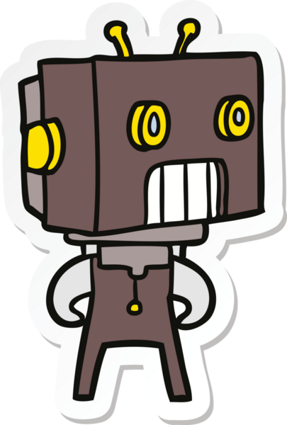 Bir insan tarafından çizilmiş robot karikatür çıkartması.