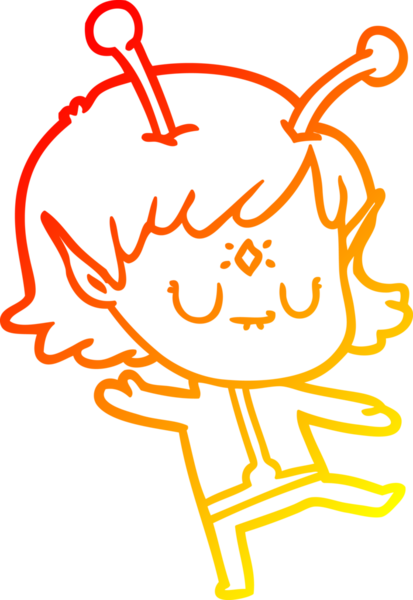 Bir insan tarafından çizilmiş bir uzaylı kız çizgi çizimi.