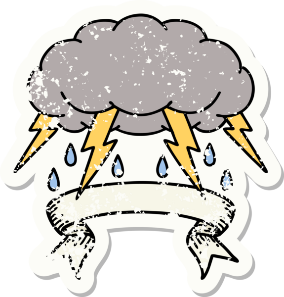 Bir insan tarafından çizilmiş fırtına bulutunun bayrağı olan eski bir etiket.