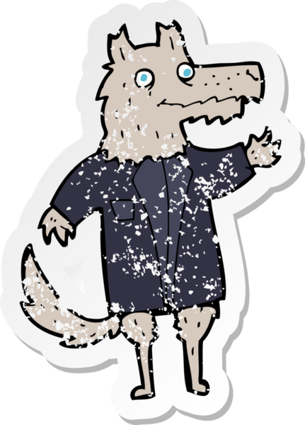 Bir insan tarafından çizilmiş bir kurt işadamının gerilmiş çıkartması.