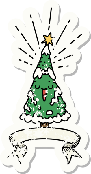 Bir insan tarafından çizilmiş eski bir dövme stili mutlu noel ağacı.