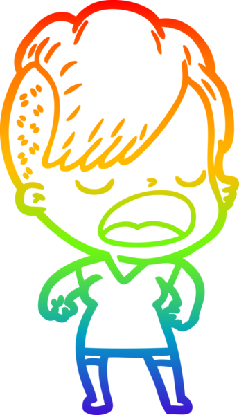 Gökkuşağı gradyan çizgi çizimi bir insan tarafından çizilen havalı hippi kız çizimi