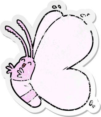 Bir insan tarafından çizilmiş komik bir kelebeğin sıkıntılı çıkartması.