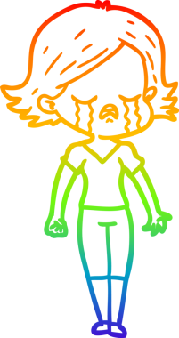 Gökkuşağı gradyan çizimi bir insan tarafından çizilmiş ağlayan bir çizgi kız çizimi