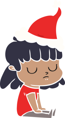 Bir insan tarafından çizilmiş Noel Baba şapkası giyen kayıtsız bir kadının el çizimi düz renk çizimi.