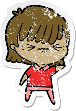 Bir insan tarafından çizilmiş kızgın bir karikatür kızının sıkıntılı çıkartması.