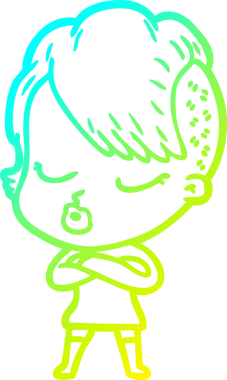 Bir insan tarafından çizilmiş soğuk gradyan çizgi film karakteri güzel hippi kız.