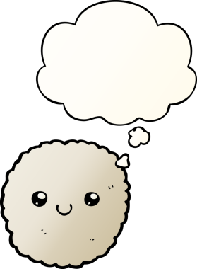 Düşünce baloncuklu çizgi film bisküvisi, bir insan tarafından çizilmiş düzgün bir gradyan stil.