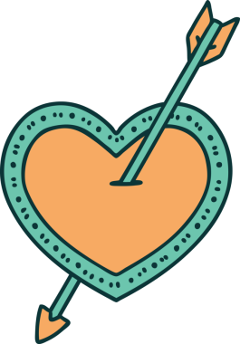 Bir insan tarafından çizilmiş ok ve kalbin ikonik dövme şekli