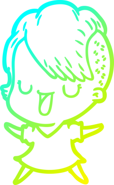 Hipster saç kesimi bir insan tarafından çizilmiş hoş bir çizgi film kızı çizimi.