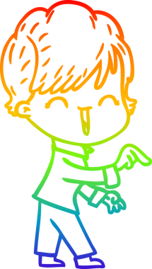 Gökkuşağı gradyan çizgi çizimi bir insan tarafından çizilmiş gülen bir kadın.