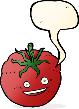 Bir insan tarafından çizilmiş mutlu domates çizgi filmi.