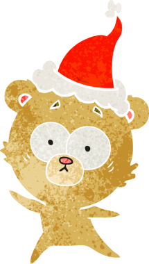 Endişeli ayı eli bir insan tarafından çizilmiş eski bir Noel Baba şapkası çizimi.