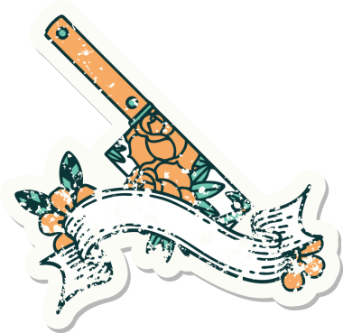 Bir satırın bayrağı ve bir insanın çizdiği çiçeklerle eski bir etiket.