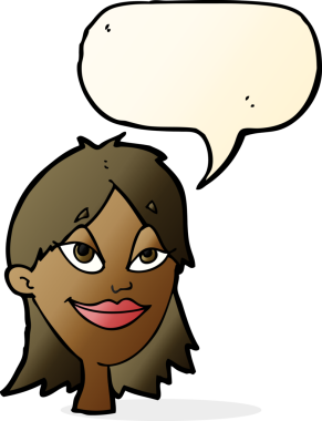 Bir insan tarafından çizilmiş konuşma balonlu mutlu kadın çizgi filmi.